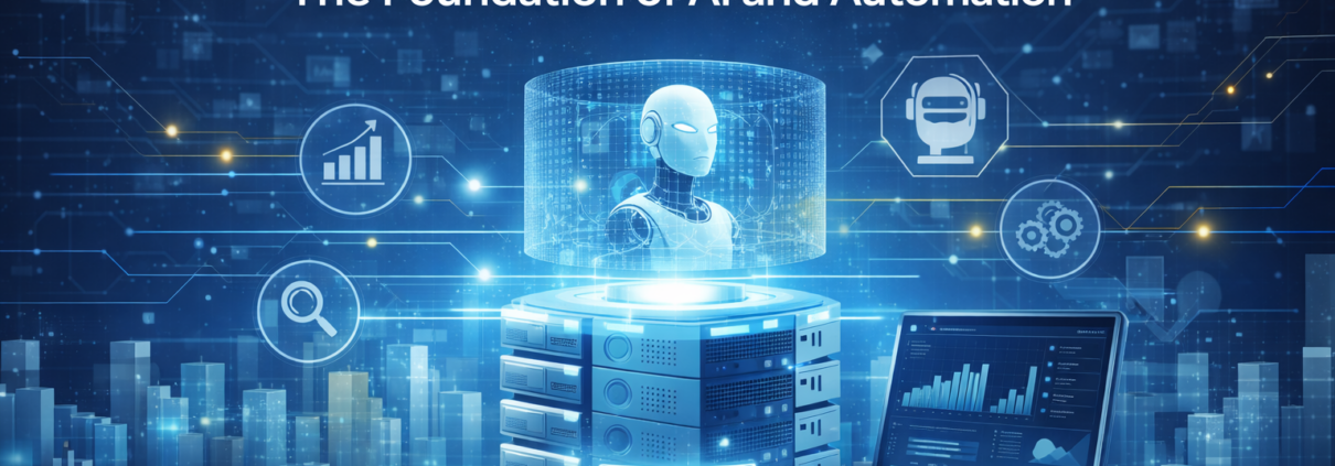 Clean ERP data powering AI and automation in SAP Business One with digital dashboard and data management visualization