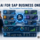Business executive using AI for SAP Business One to connect sales, finance, inventory, purchasing, customer service, and operations through intelligent ERP dashboards in a modern manufacturing environment.