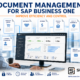 Document Management for SAP Business One featured image showing a professional accessing centralized digital documents including invoices, contracts, purchase orders, and engineering drawings through an ERP dashboard