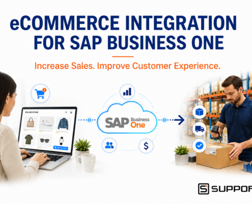 eCommerce Integration for SAP Business One featured image showing an online customer placing an order that flows into SAP Business One for warehouse fulfillment and shipping