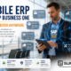 Mobile ERP for SAP Business One featured image showing a business professional accessing dashboards, inventory, documents, approvals, and customer information from a tablet while traveling