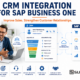 CRM Integration for SAP Business One featured image showing a salesperson meeting with a customer while CRM software synchronizes with SAP Business One to improve sales and customer relationships