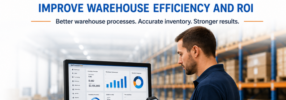SAP Business One WMS warehouse efficiency solution with barcode scanning, inventory management, and real-time warehouse data