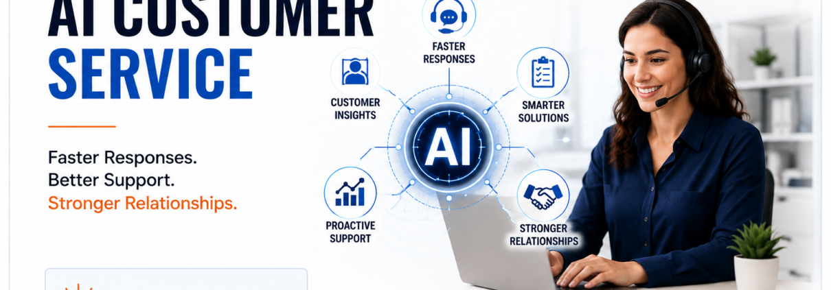 Customer service professional using AI with SAP Business One to provide faster responses, proactive support, smarter solutions, and stronger customer relationships.