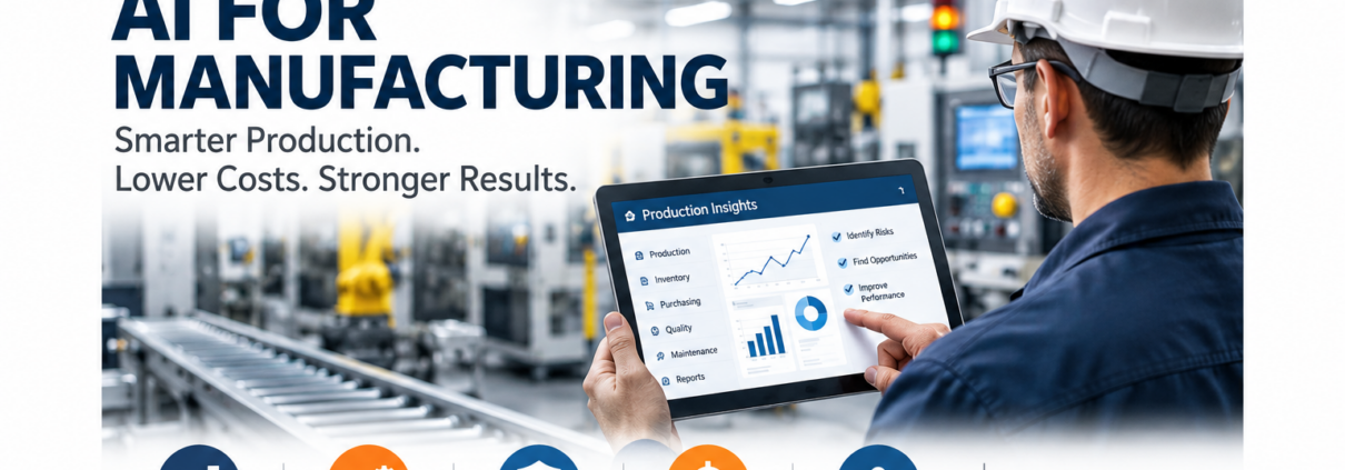 AI for manufacturing with SAP Business One helping manufacturers improve production planning, efficiency, quality, costs, and profitability.