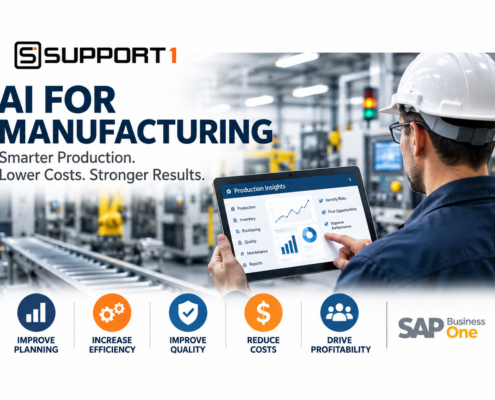 AI for manufacturing with SAP Business One helping manufacturers improve production planning, efficiency, quality, costs, and profitability.